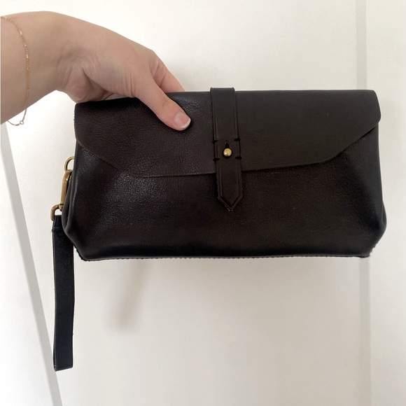 Vintage Handbags - Vintage‎ 1937 Accessories Black Leather Clutch Wristlet